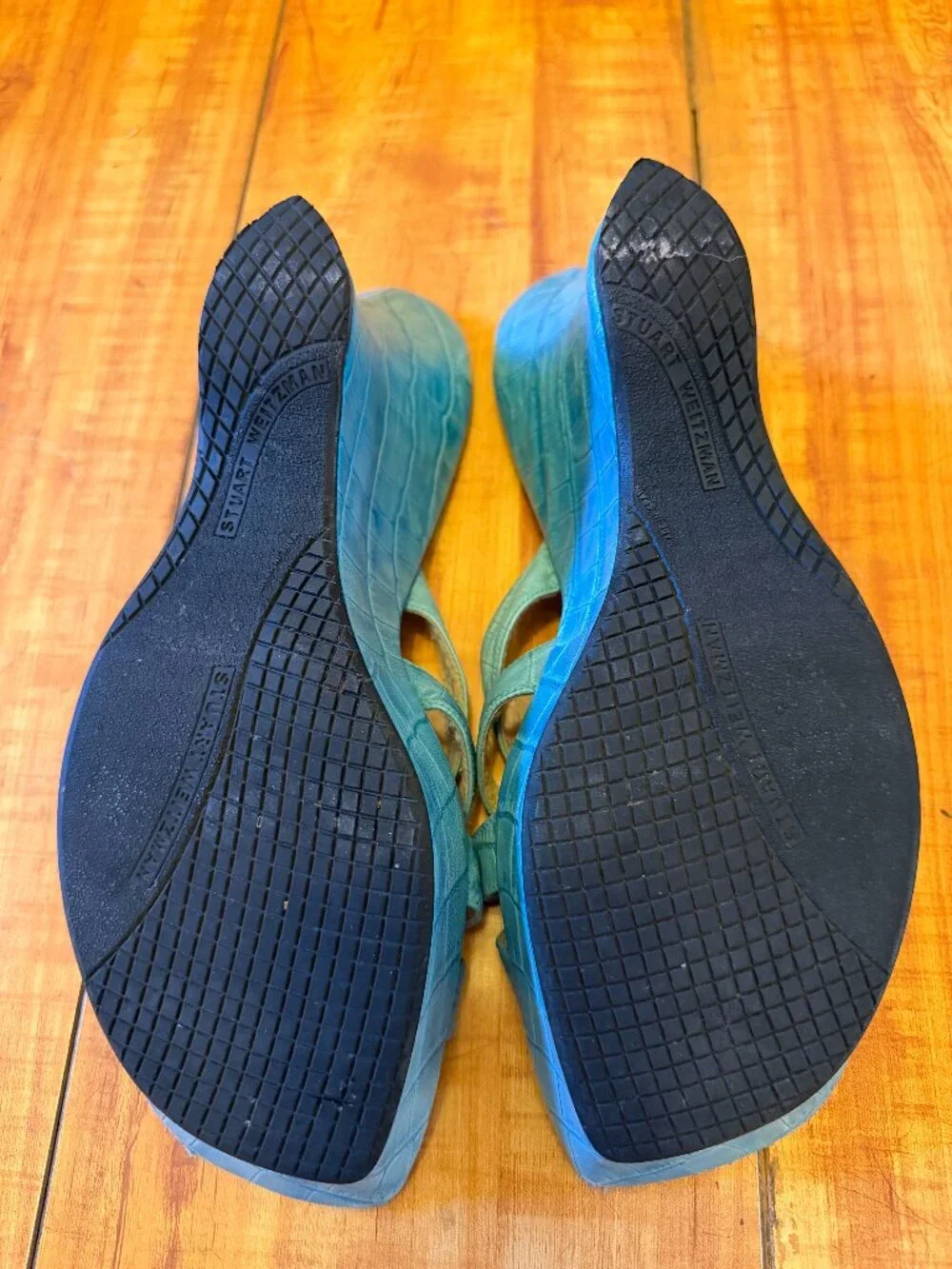 Vintage Stuart Weitzman Teal Wedge Heels - Picture 3 of 3